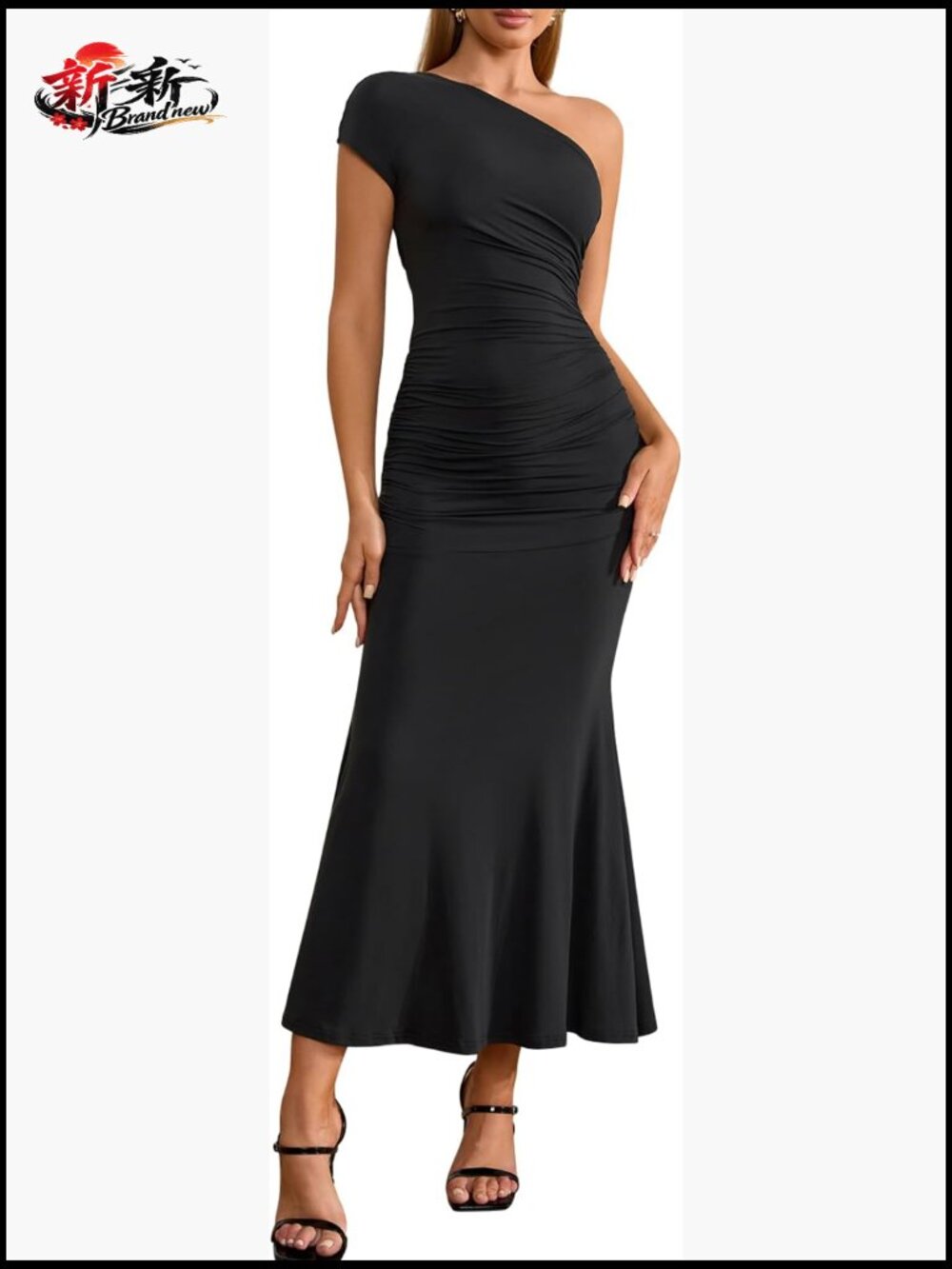One Shoulder Bodycon Midi Dress Ruched Formal Bridesmaid Maxi Dress